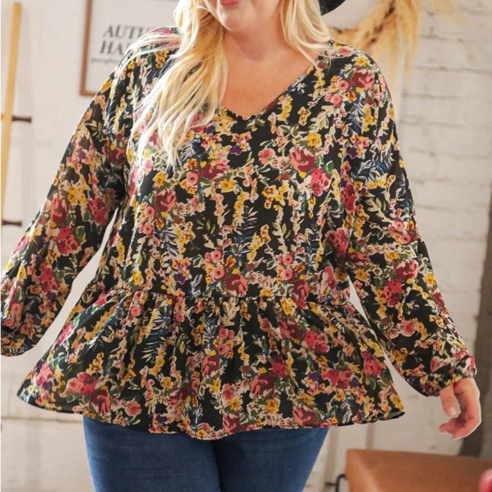 Haptics Chiffon Floral Top Size 1X